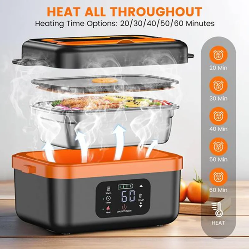 A74G-Cordless Electric Lunch Box,Rechargeable Self-Heating Food Warmer With 8000Mah Battery,For Work/Travel/Car/Office