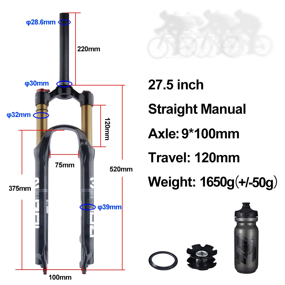BOLANY Mountain Bike Air Supension 26/27.5/29Inch 120mm Air And Oil Remote Bicycle Fork 29 Quick Release MTB Bicycle Accessories