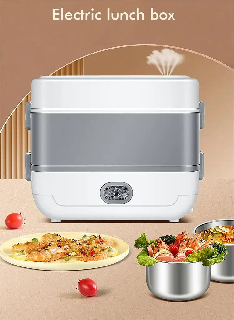 Multifunctional Electric Lunch Box Food Heater, Portable Leakproof Food Warmer Heater for Travel, Car and Home with 2 Layers