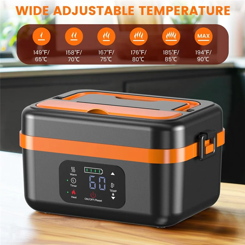 A74G-Cordless Electric Lunch Box,Rechargeable Self-Heating Food Warmer With 8000Mah Battery,For Work/Travel/Car/Office