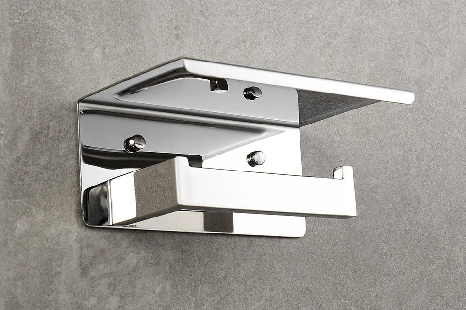 Stainless Steel Bathroom Hardware Mirror Chrome Polished Towel Rack Toilet Paper Holder Towel Bar Hook Bathroom Accessories