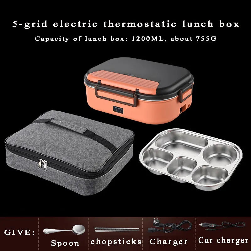 Electric Heated Lunch Boxes Stainless Steel Food Insulation Bento Lunch Box Home Portable Keep Warm Lunch Box with Storage Bag