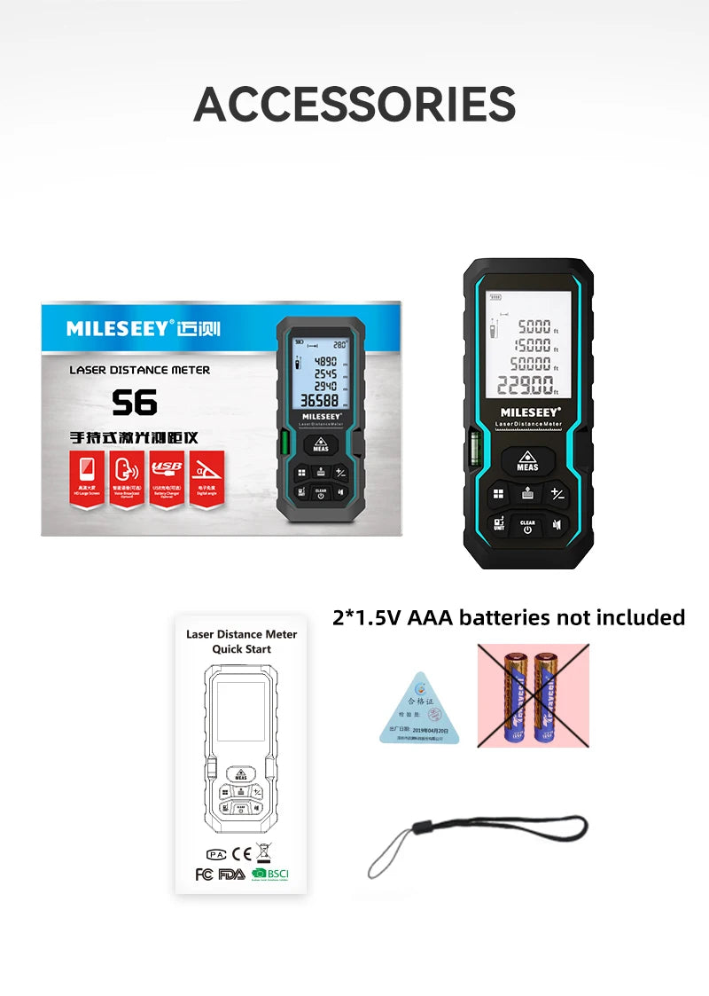 Mileseey Professional Laser Trena Rangefinder X5/X6 40M 60M 80M 100M Rechargeable Digital Precision Distance Meter Tape Measure