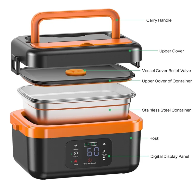 A74G-Cordless Electric Lunch Box,Rechargeable Self-Heating Food Warmer With 8000Mah Battery,For Work/Travel/Car/Office