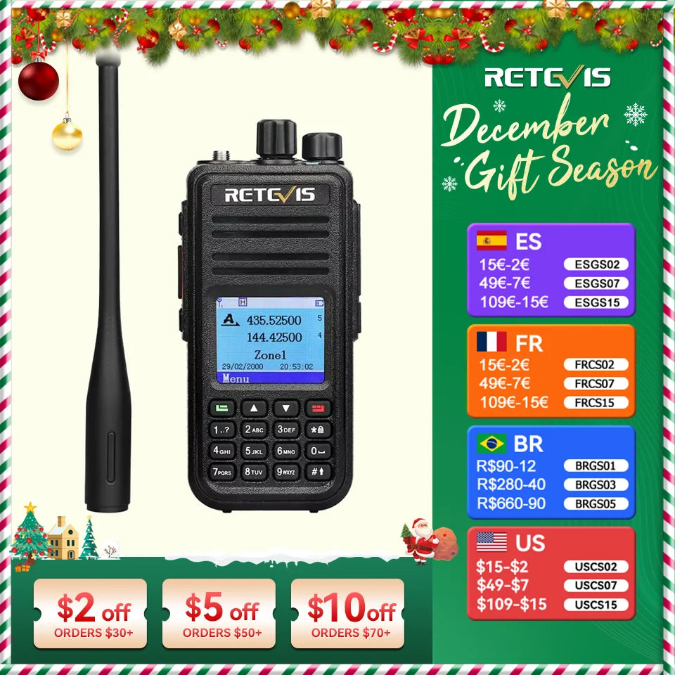Retevis RT3S Walkie Talkie DMR Radio Long Range Walkie Talkies Camping Ham Radio UHF VHF GPS AES256 Encryption Digital Portable