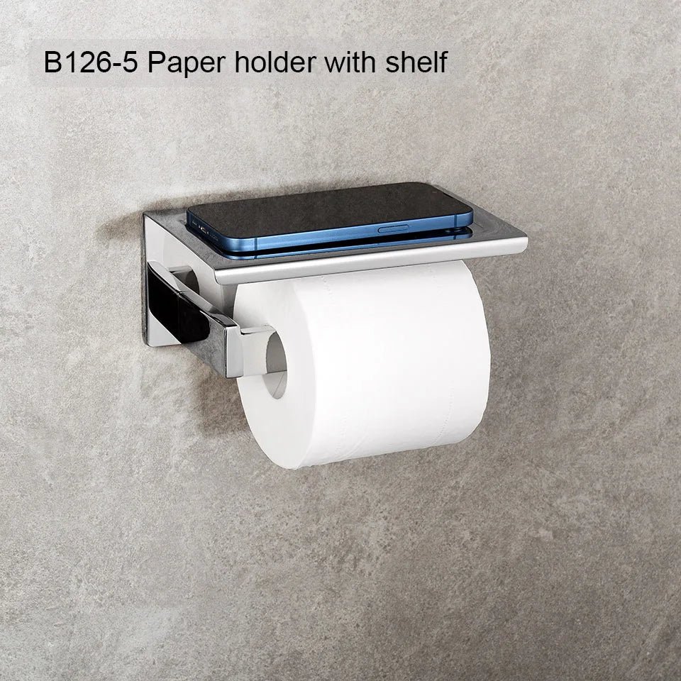 Stainless Steel Bathroom Hardware Mirror Chrome Polished Towel Rack Toilet Paper Holder Towel Bar Hook Bathroom Accessories
