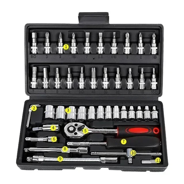 Motorcycle Toolbox Set Fast Ratchet Wrench 150/46pcs Socket Group Bit Industrial-grade Toolbox Auto Repair Tools Car Maintenance