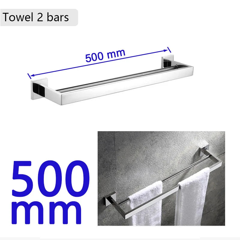 Stainless Steel Bathroom Hardware Mirror Chrome Polished Towel Rack Toilet Paper Holder Towel Bar Hook Bathroom Accessories