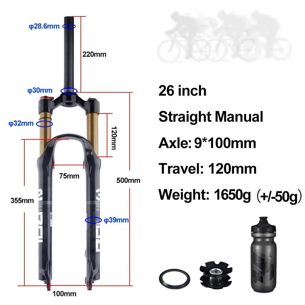 BOLANY Mountain Bike Air Supension 26/27.5/29Inch 120mm Air And Oil Remote Bicycle Fork 29 Quick Release MTB Bicycle Accessories