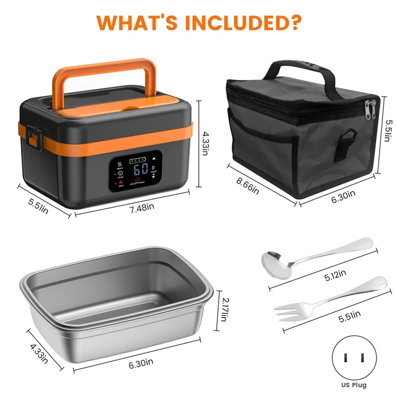 A74G-Cordless Electric Lunch Box,Rechargeable Self-Heating Food Warmer With 8000Mah Battery,For Work/Travel/Car/Office