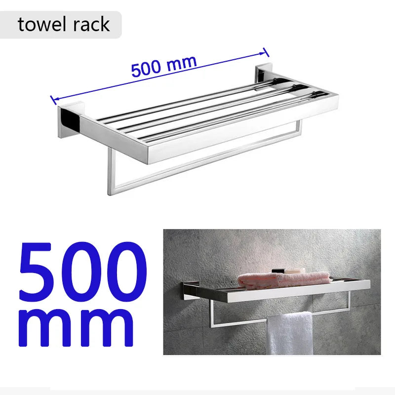 Stainless Steel Bathroom Hardware Mirror Chrome Polished Towel Rack Toilet Paper Holder Towel Bar Hook Bathroom Accessories