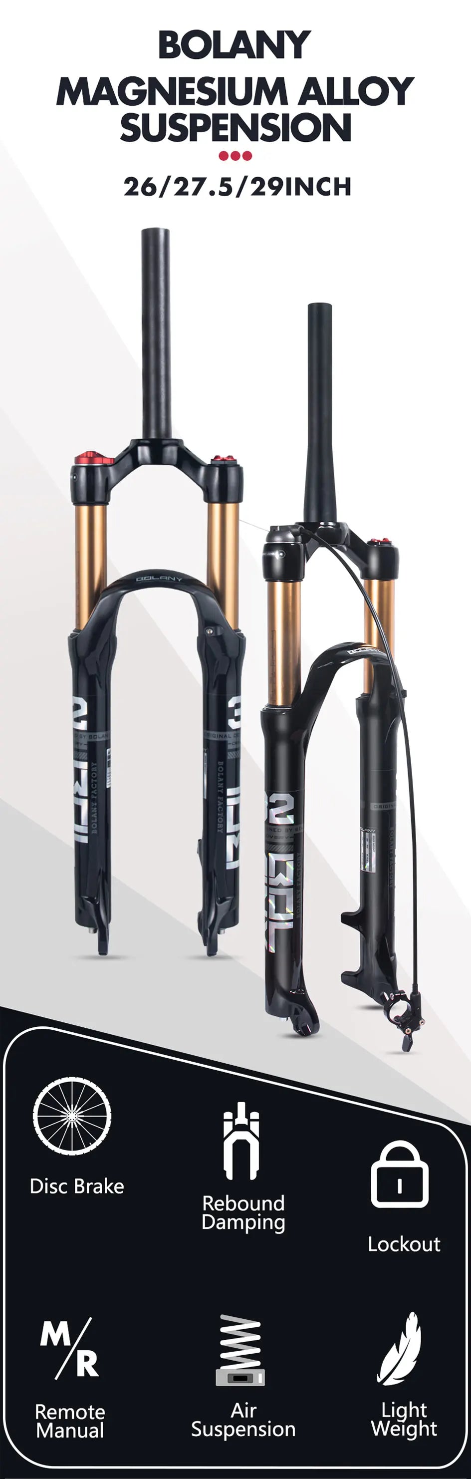 BOLANY Mountain Bike Air Supension 26/27.5/29Inch 120mm Air And Oil Remote Bicycle Fork 29 Quick Release MTB Bicycle Accessories